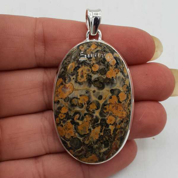 Silver pendant with large oval Leopard Jasper stone