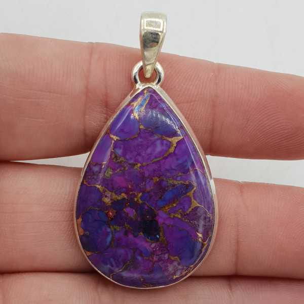 Silver pendant with wide oval shape copper purple Turquoise