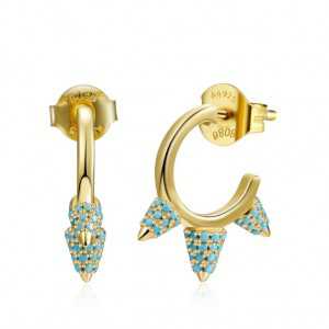 Gold plated spike earrings with Turquoise blue stones