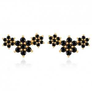 Gold-plated oorknoppen flower with black stones