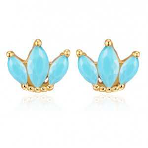 Gold-plated oorknoppen of three Turquoise blue stones