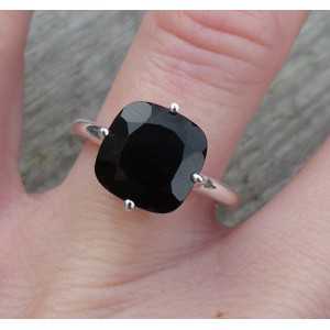 Zilveren ring gezet met vierkante facet zwarte Onyx 17.3 mm 