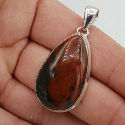 925 Sterling silver pendant with drop -shaped bloodstone