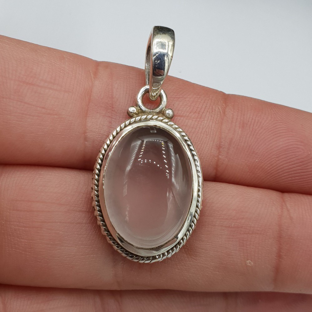 925 Sterling silver pendant with oval rose quartz