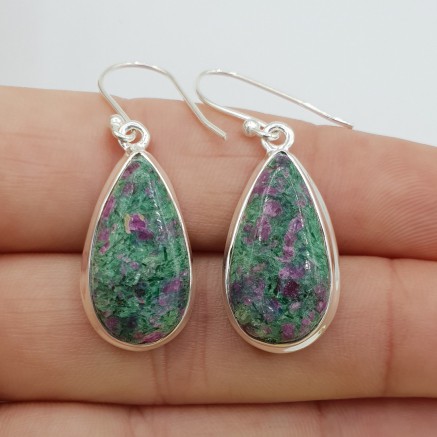 925 Sterling silver earrings with ruby ​​in fuchsite