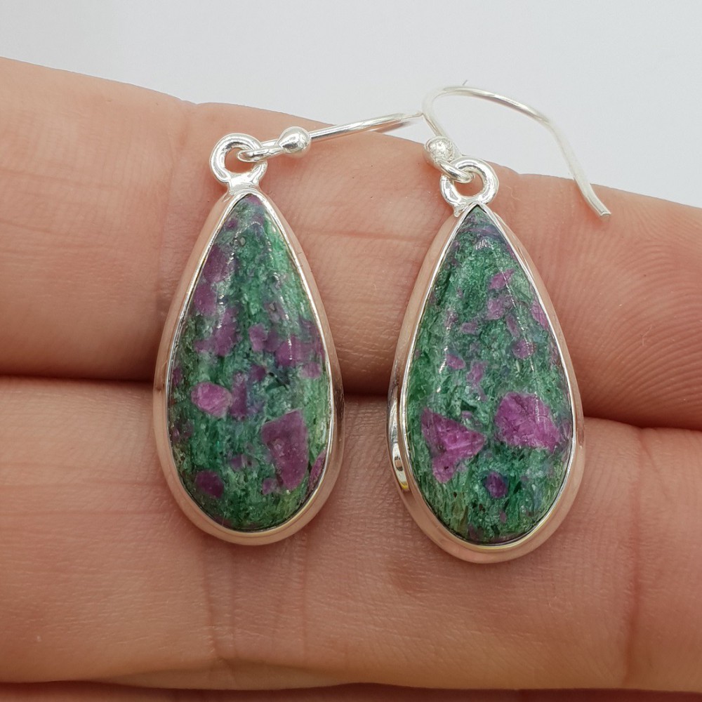 925 Sterling -Silber -Ohrringe Rubin in Fuchsite