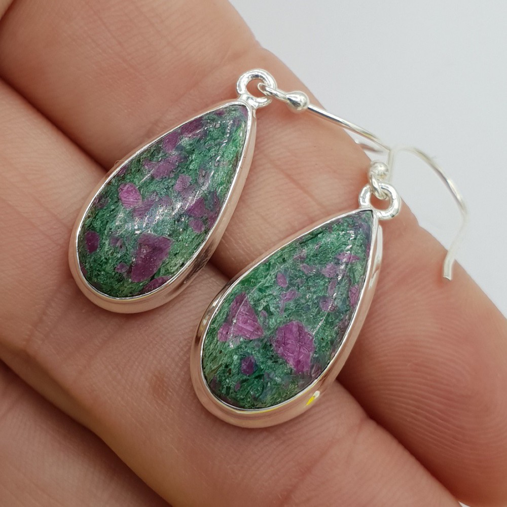 925 Sterling -Silber -Ohrringe Rubin in Fuchsite