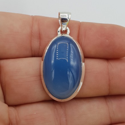 Silver gemstone hanger oval Cabochon Blue Chalcedone