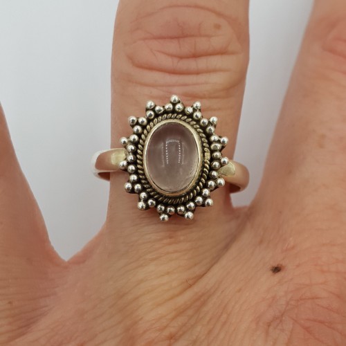 925 Sterling Silver ring with oval rose quartz