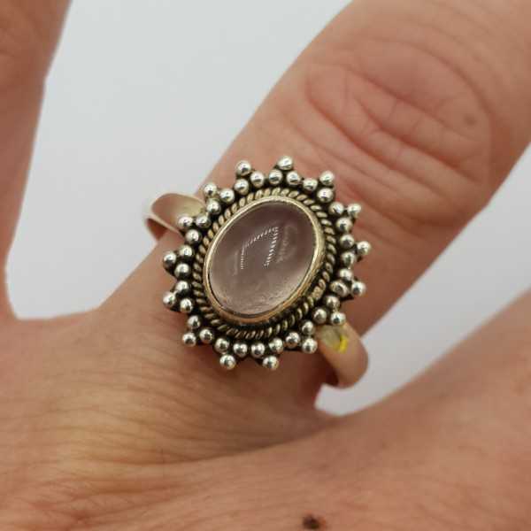 925 Sterling zilveren ring met ovale Rozenkwarts