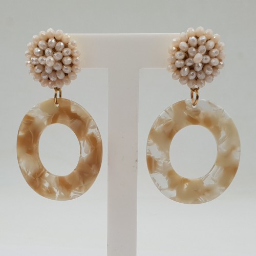 Gilded earrings with crystals and resin