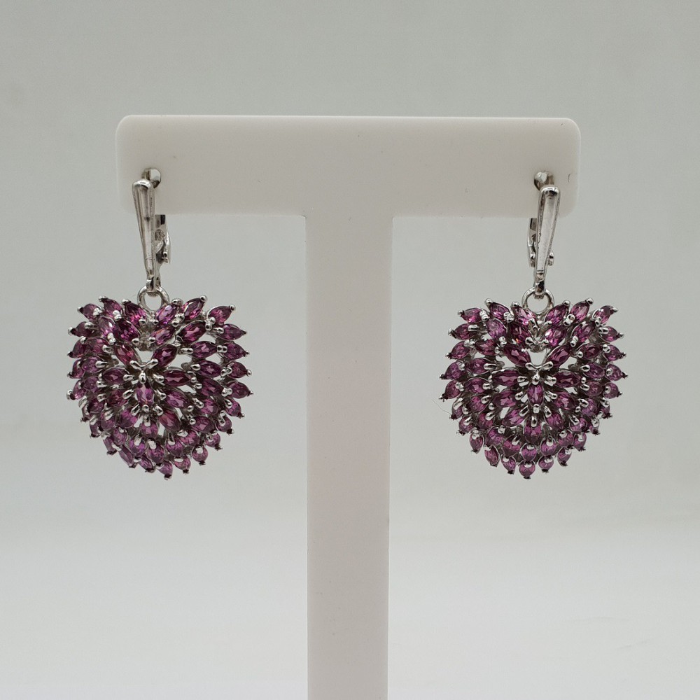 925 Sterling silver earrings put heart with Rhodolite grenade