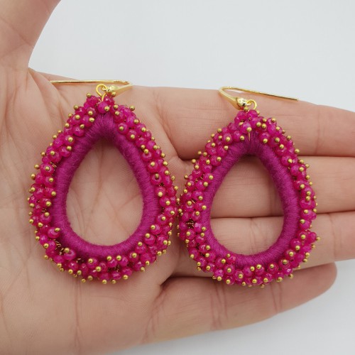 Gold Glassberry Earrings Fuchsia Pink