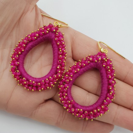 Gold Glassberry Earrings Fuchsia Pink