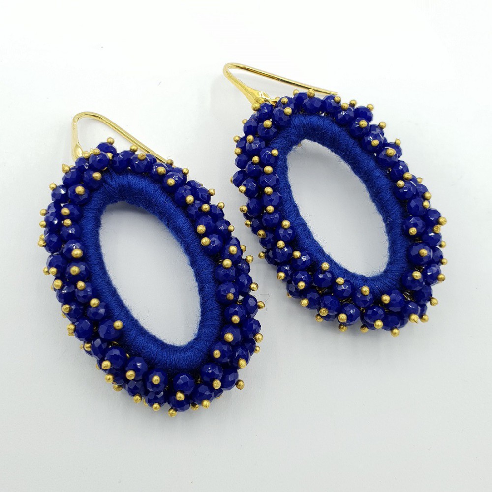 Gilded glassberry earrings oval cobalt blue