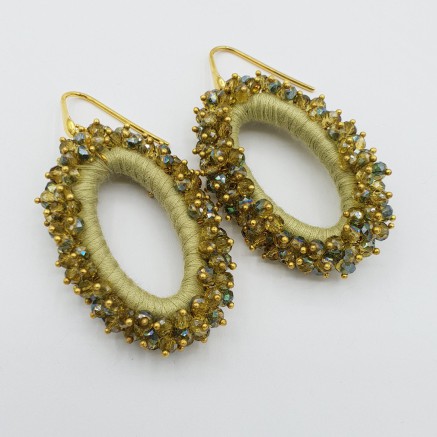 Gold Glassberry Earrings Oval Green