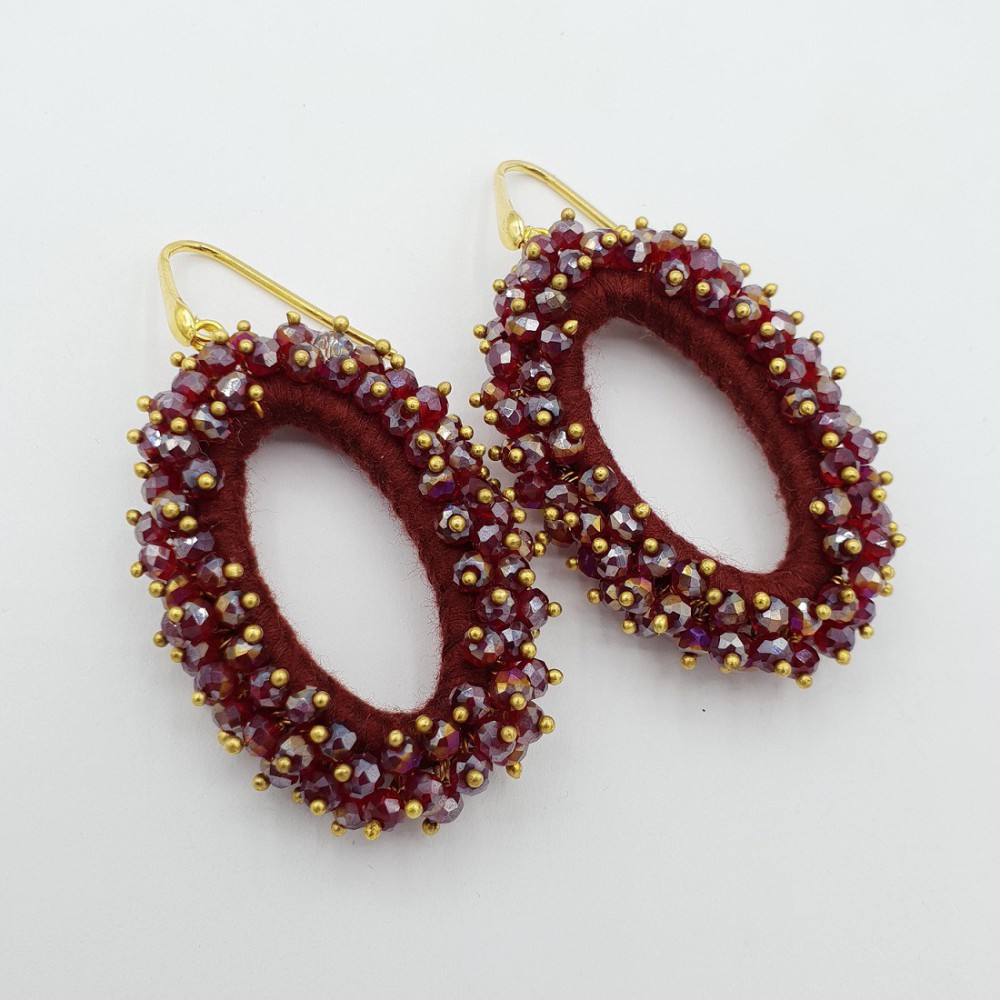 Gold Glassberry Earrings Oval Dark Red