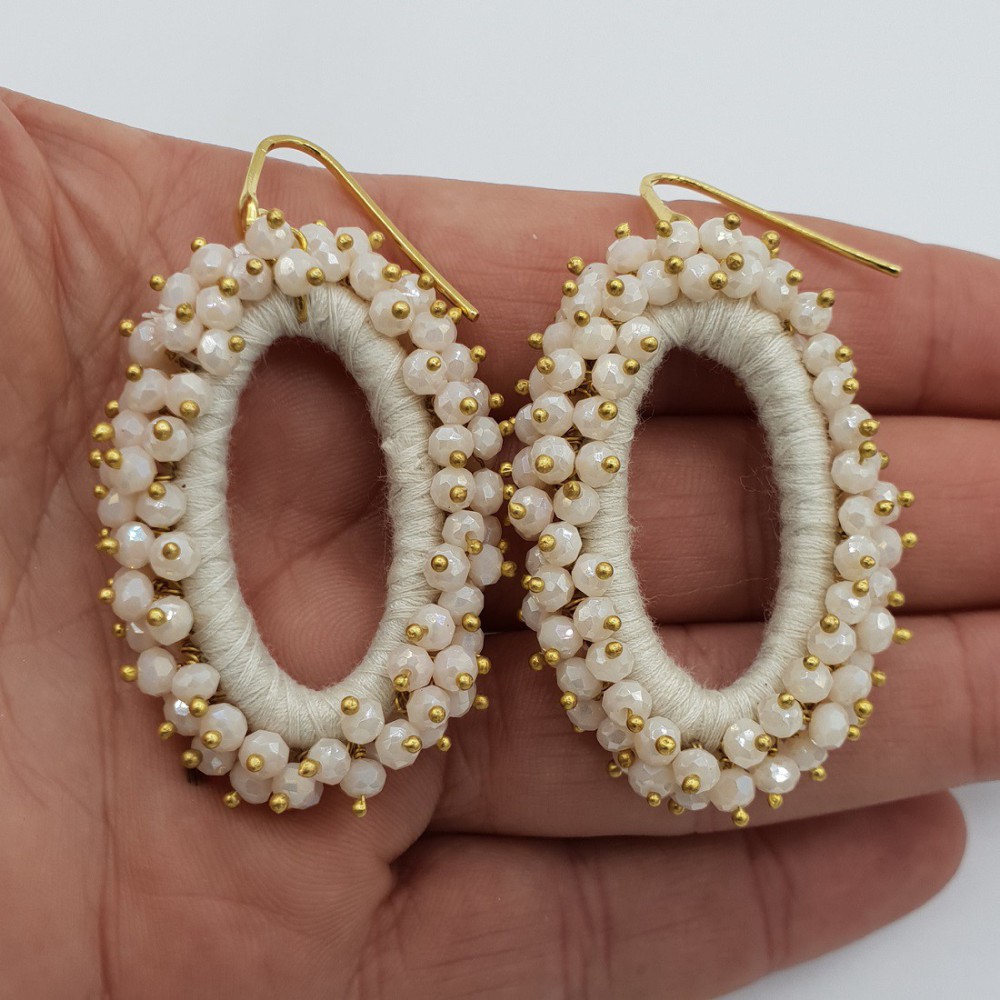 Gilt glassberry earrings oval ivory