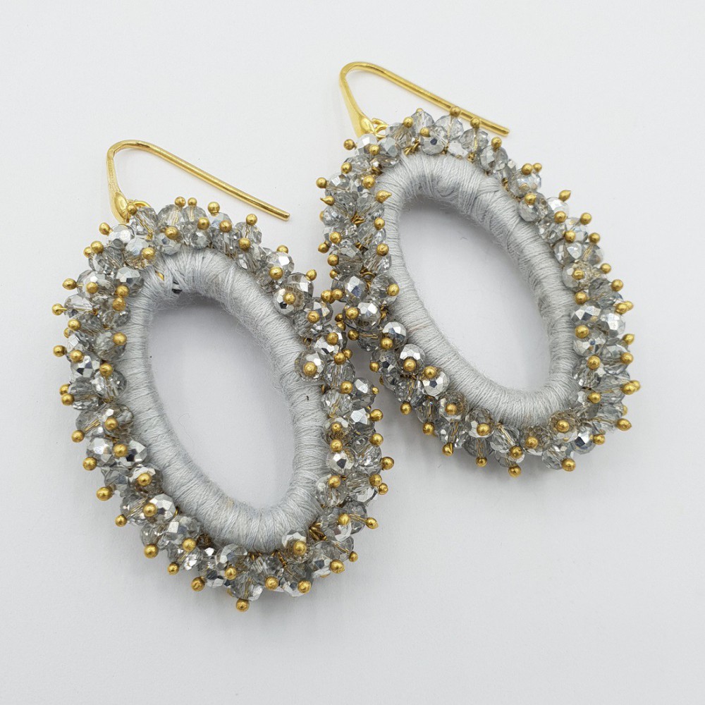 Gold Glassberry Earrings Oval Silver