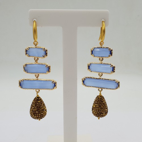 Gilded earrings blue cat...