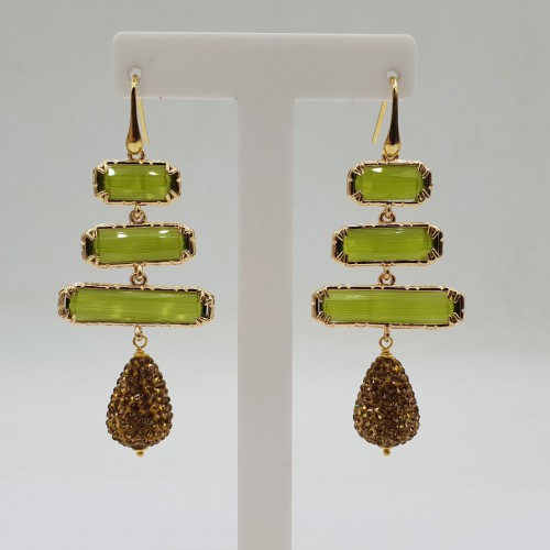 Gilded earrings green cat...