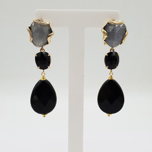 Gilded earrings with black...