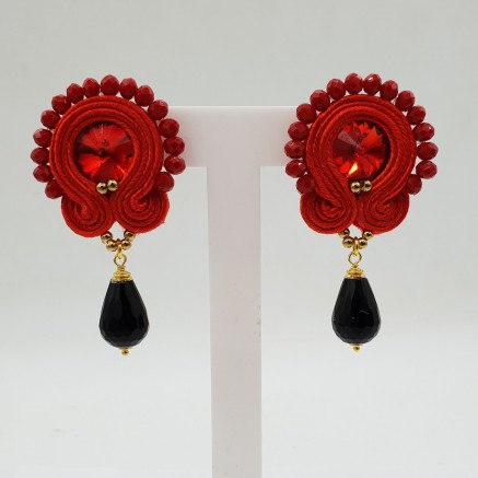 Gilded earrings Handmade pendant with black Onyx