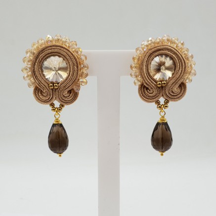 Gilded earrings handmade pendant with smokey topaz