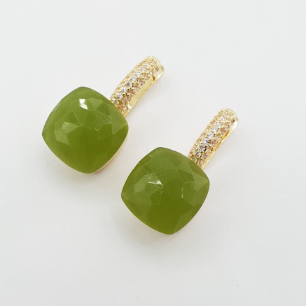 Gold -in earrings square stone and Zirconia's apples green