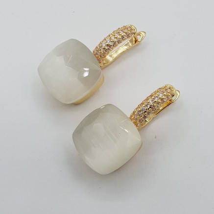 Gilded earrings square stone and Zirconias White