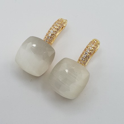 Gilded earrings square stone and Zirconias White