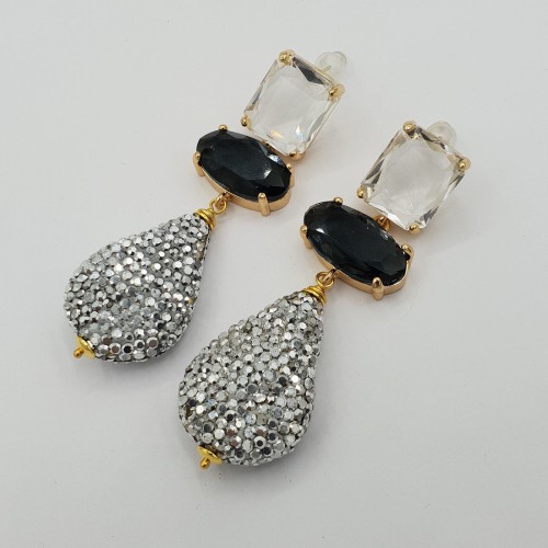 Gilded earrings with crystal and drop of silver boxes