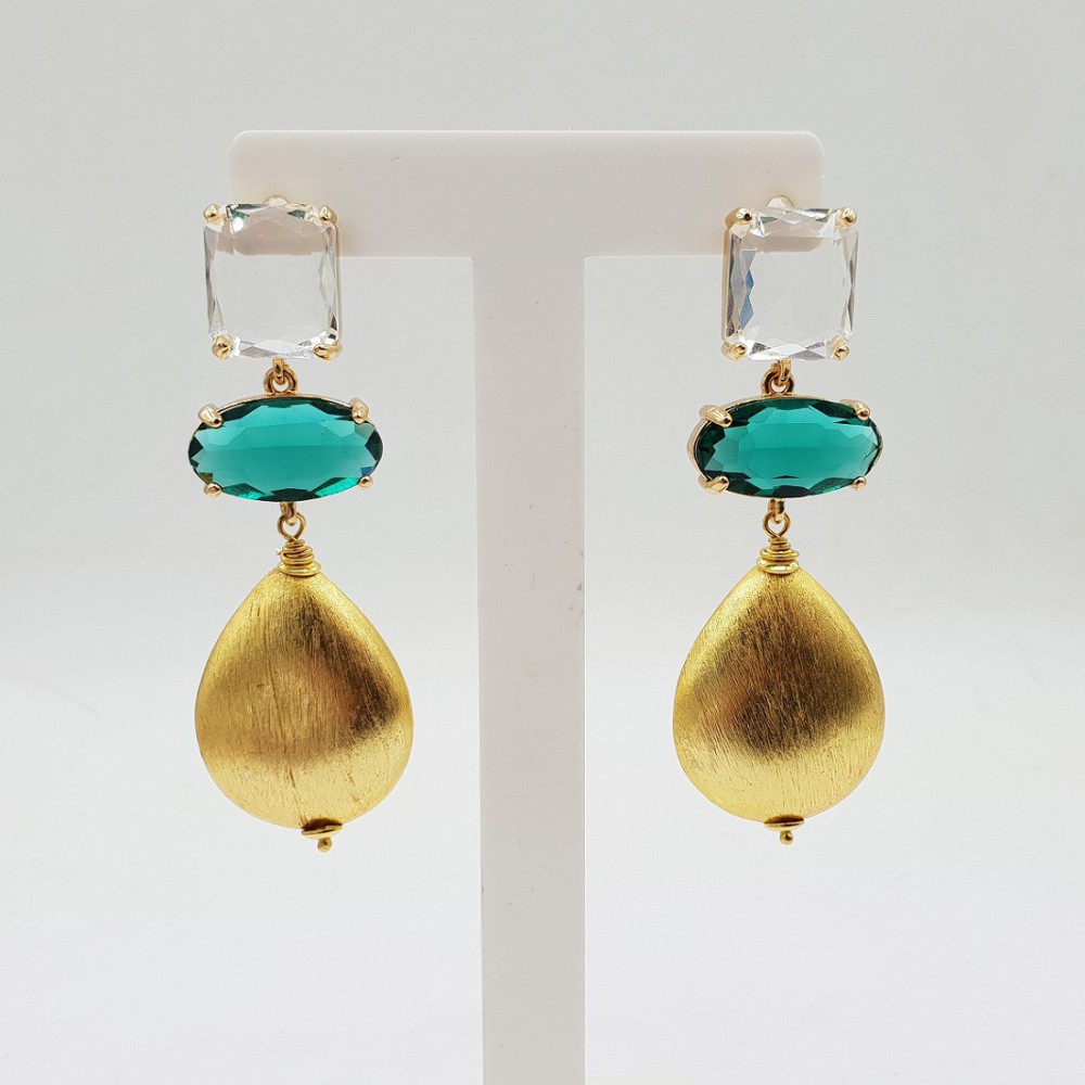 Gold -in earrings crystal and brushed drop