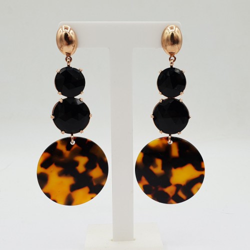 Rosé gilt earrings black cat eye and resin pendant