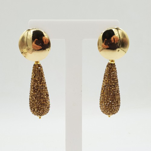 Gilt earrings long drop of golden crystals