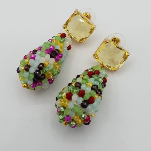 Gilded earrings drop multi -colors crystals and crystal