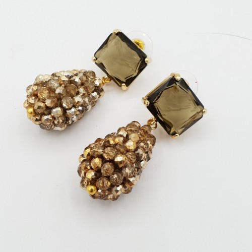 Gilded earrings drop golden crystals and crystal