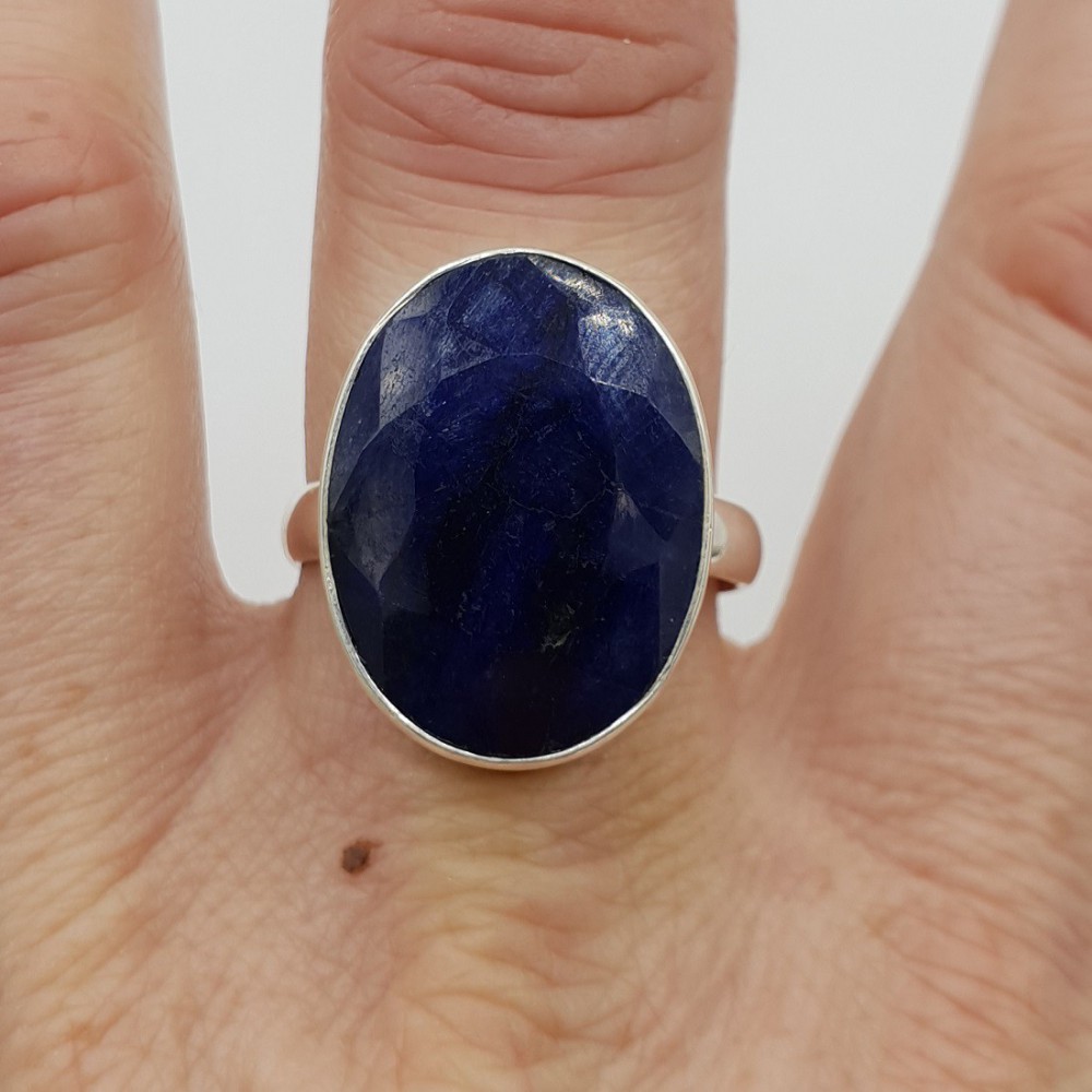 Silver ring with oval sapphire 19.5 mm