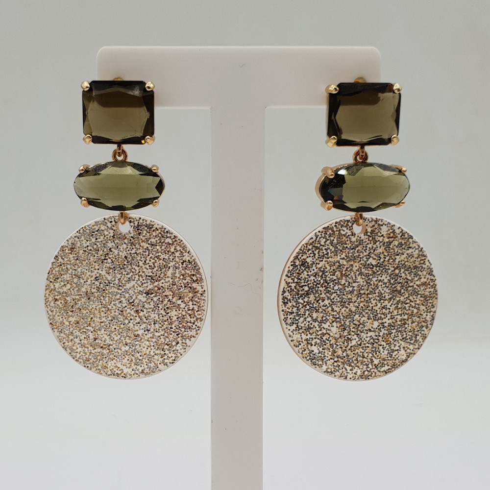 Gilded earrings with resin and crystal