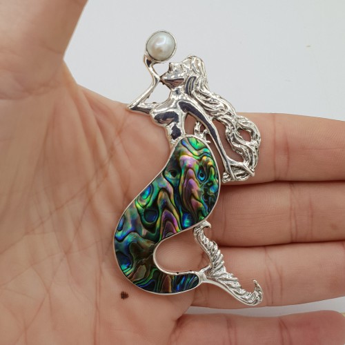 Silver pendant mermaid set with Abalone Schelp and Pearl