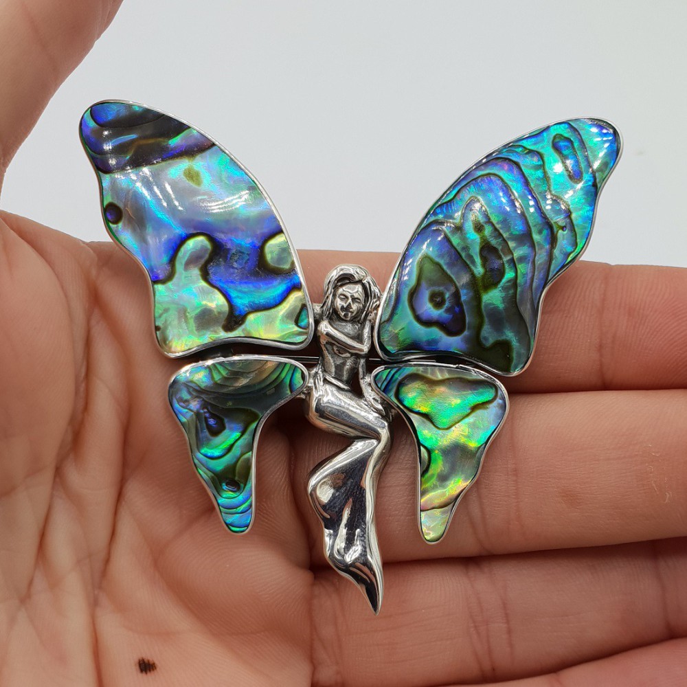 Silber Schmetterling Anhänger Brosche mit Abalone Schelp