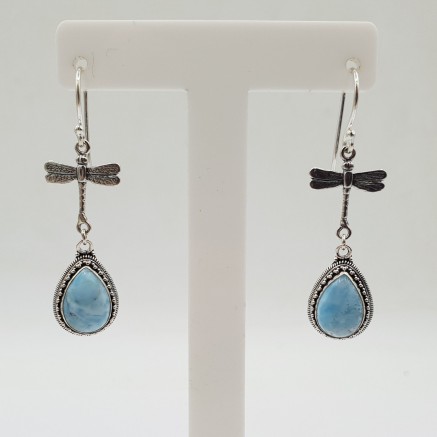 Silver earrings with Libelle and Larimar