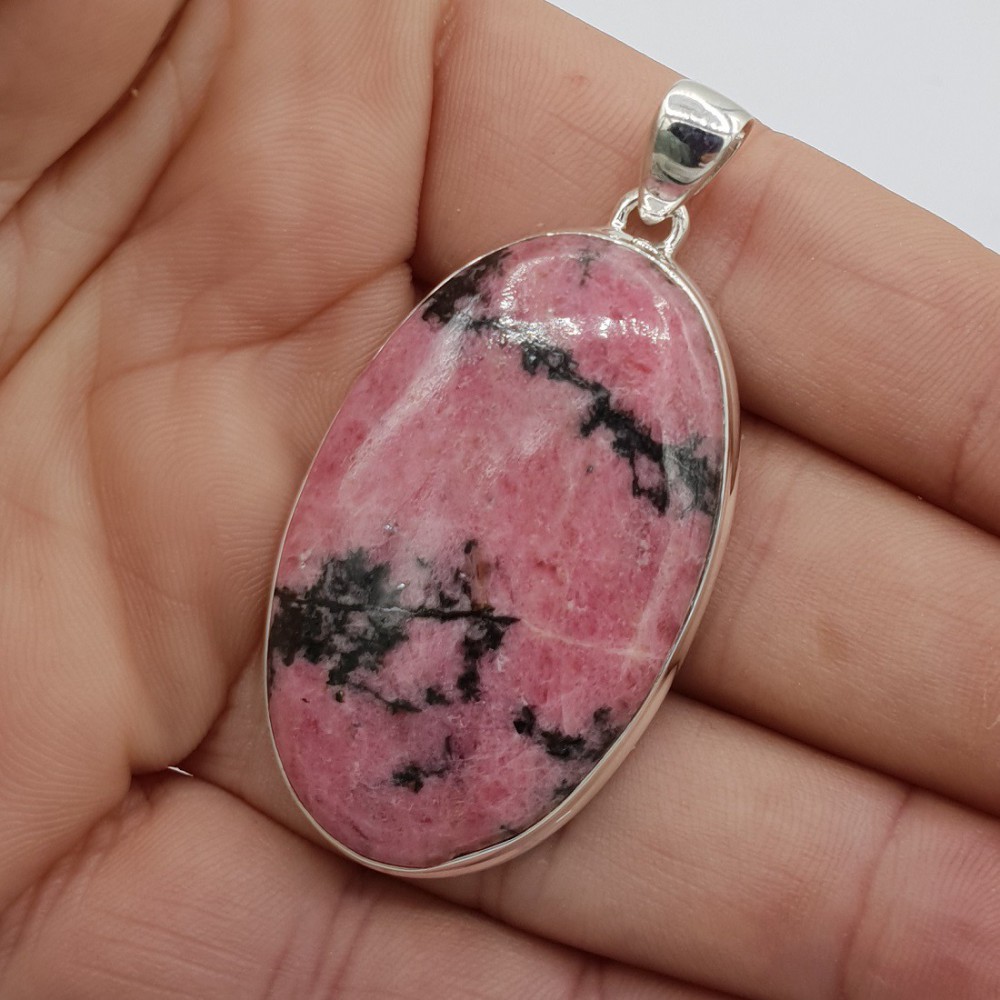 925 Sterling Silver Pendant Ovale Rhodonite