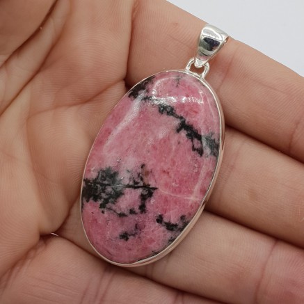 925 Sterling Silver Pendant Ovale Rhodonite