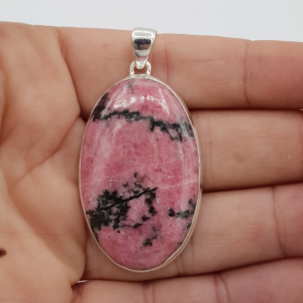 925 Sterling Silver Pendant Ovale Rhodonite