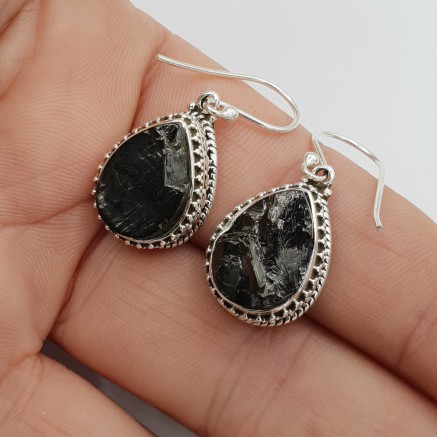 Silver earrings drop -shaped shungite in edited setting