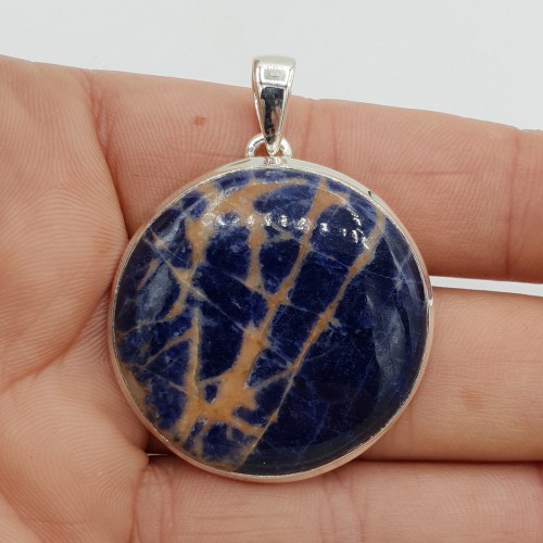 925 Sterling silver pendant with round orange sodalite