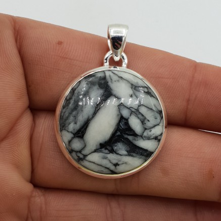 925 Sterling Silver Pendant Round Pinolite