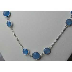 Silber Halskette-set mit Runden, facettierten blauen Chalcedon