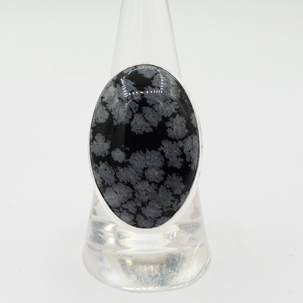 Silberring mit ovaler Schneeflocken -Obsidian 18 mm